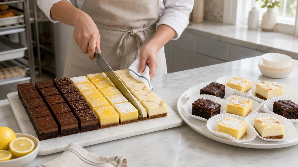 Slice Bakery Bars Cleanly for a Neat Dessert Platter